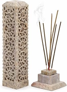 Carry Me Handmade Marble Soapstone Incense Stick Burner | Candle Stick Holder, Tea Light Stand, 3 x 3 x 11 Inches, Decorative Home and Kitchen Decor, Perfect for Gifting