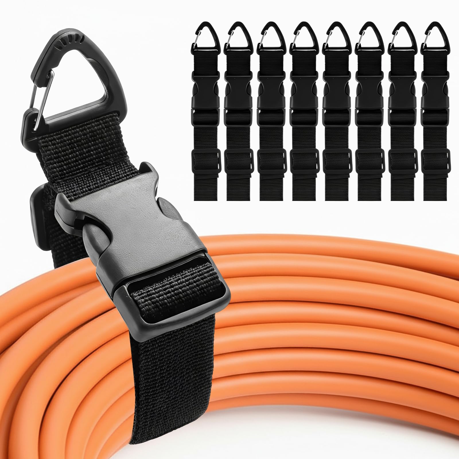 Heavy Duty Storage Straps and Loop Cord Organizer, 2.5 x 45cm Long Reusable Cable Ties with Triangle Clips for Garage, Workshop, Van Storage, Home Organization, Straps for Wires, Hoses (8PCS)