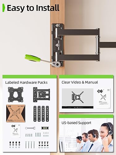 Miniatura 7 de USX MOUNT Soporte de pared para TV con certificación UL para la mayoría de televisores de 26 a 60 pulgadas, soportes de TV de montaje en pared con