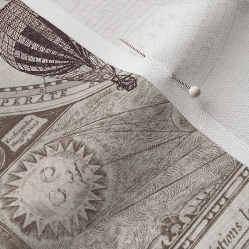 Spoonflower Fabric - Hot Air Balloons, Steampunk, Map Print, Vintage, Beige, Antique, Printed on Petal Signature Cotton Fabric by The Yard - Sewing Quilting Apparel Crafts Decor
