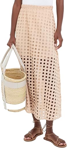 Ailoqing 2026 Summer Casual Long Skirt for Women Cotton Eyelet Beach Maxi Skirt with Underneath