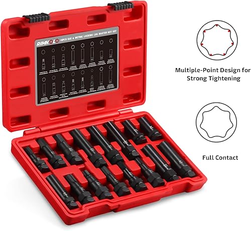 Miniatura 4 de Juego de llaves maestras de 16 piezas, SAE y kit de extracción de bloqueo de rueda métrica para quitar tuercas de bloqueo en ruedas de posventa