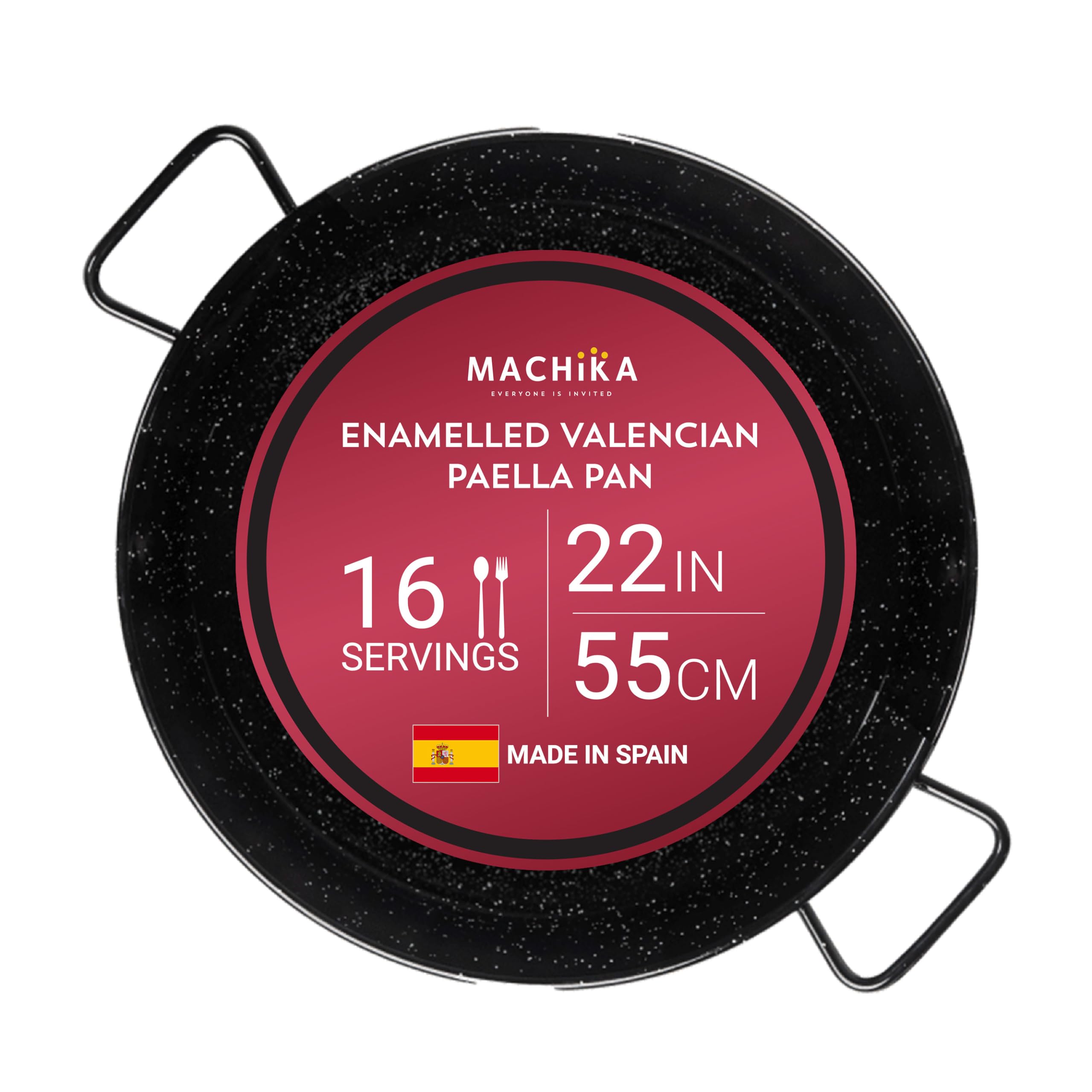 Machika Paellera esmaltada | Paellera | Sartén para recetas de paella y arroz | Perfecto para interiores y exteriores | Fácil limpieza | Revestimiento a prueba de óxido | 16 porciones | 22 pulgadas |