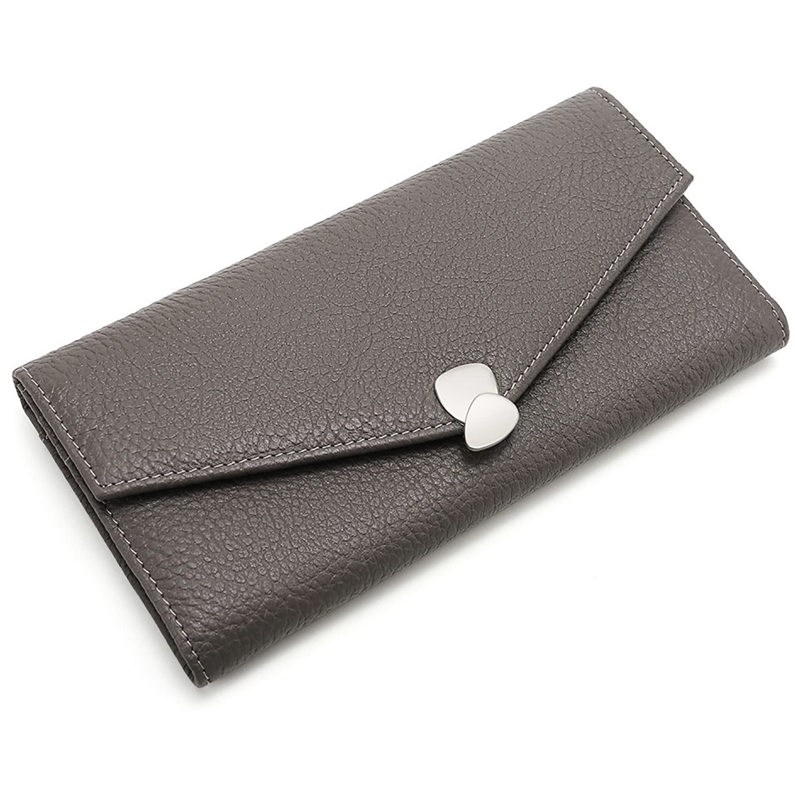 Damen Geldbeutel mit RFID Clutch mit Großem Fassungsvermögen und Litschimuster mit Schnalle, die Mobiltelefone Aufnehmen Kann,Gray,One Size