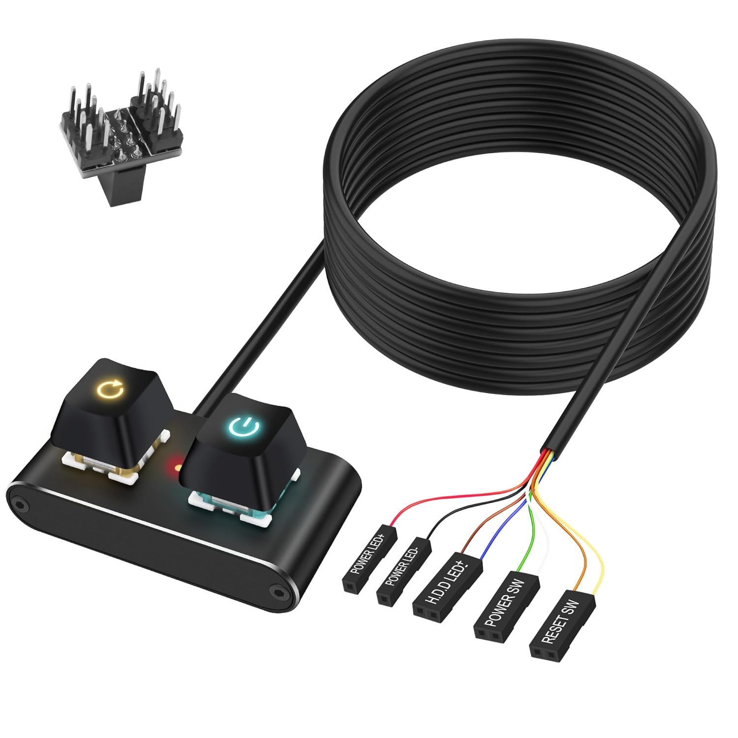 XMSJSIY PC Power Button Desktop Computer External Power Switch with RGB Light ON/Off and Reset Switch Power Button Extension Cable for Computer Motherboard - 2M/6.56FT