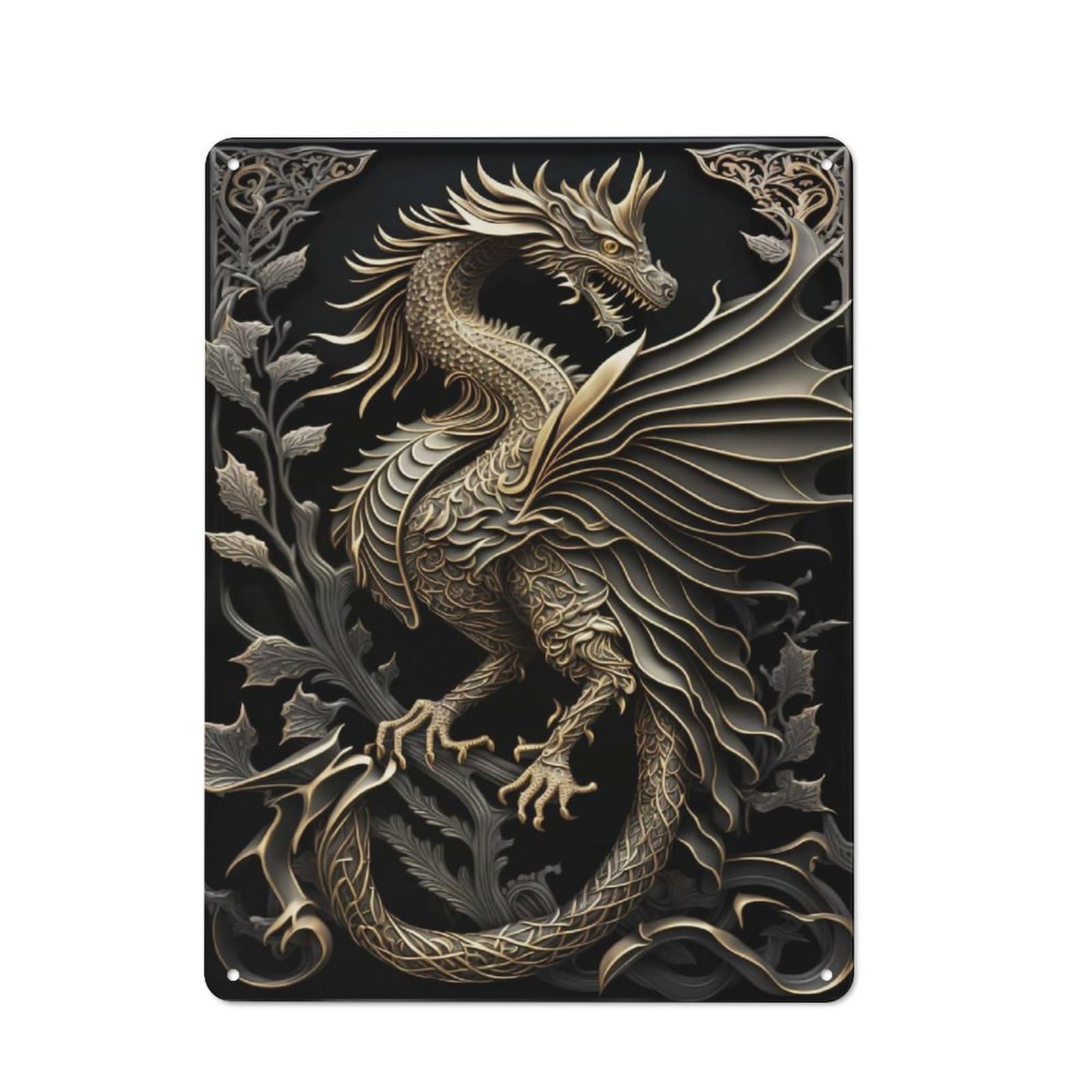 King Of Dragon Art Deco Understated Metal Wall Decor 40x30cm, Office Metal Sign for Office, Study, Studio Or Hallway