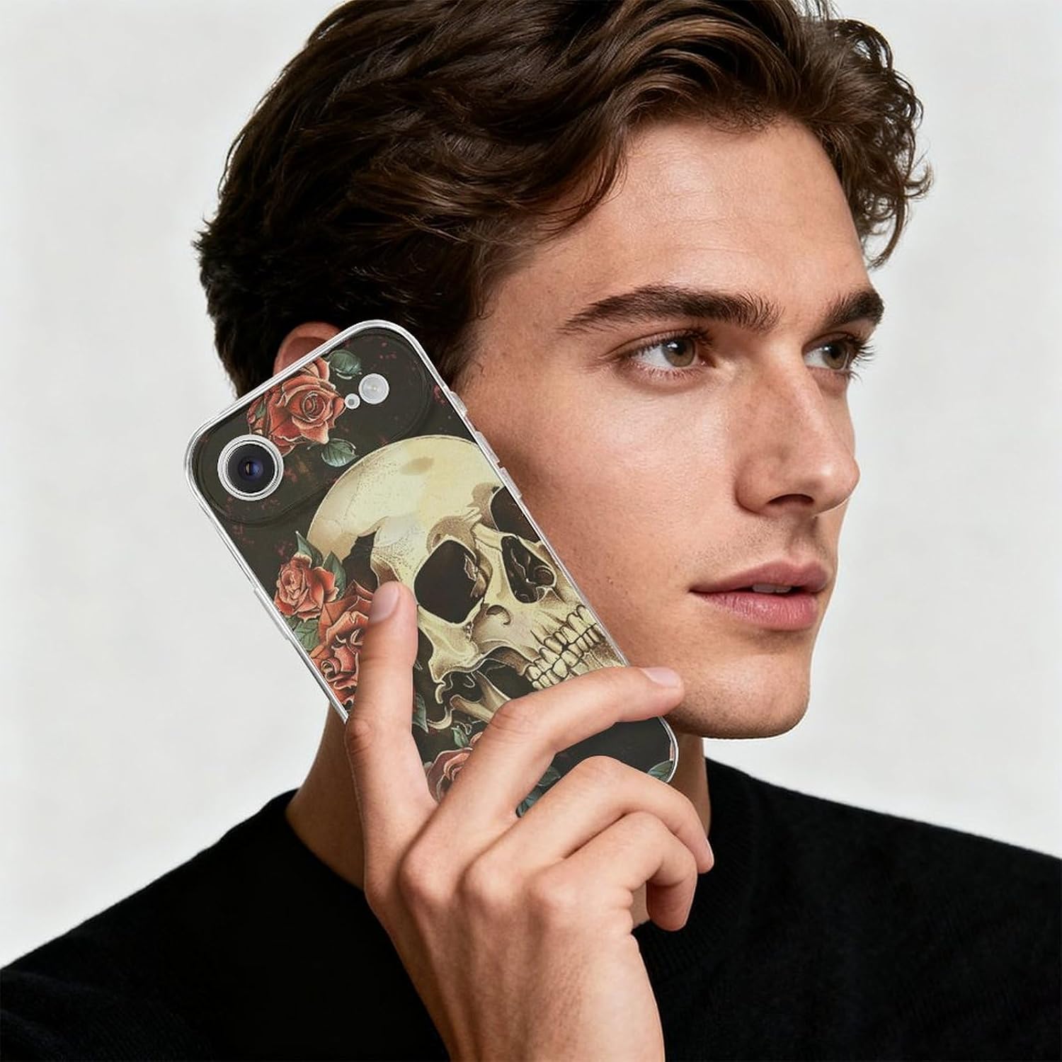 Clear Phone Case for iPhone 17 Air Case, Rose Skull Prints Shockproof TPU Cell Cover with Wireless Charging, Anti-Yellowing, Transparent image 5