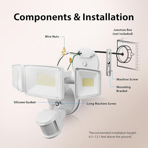 Miniatura 7 de Onforu Paquete de 2 luces LED con sensor de movimiento de 100 W para exteriores, luces de seguridad superbrillantes de 9000 lúmenes, detector de
