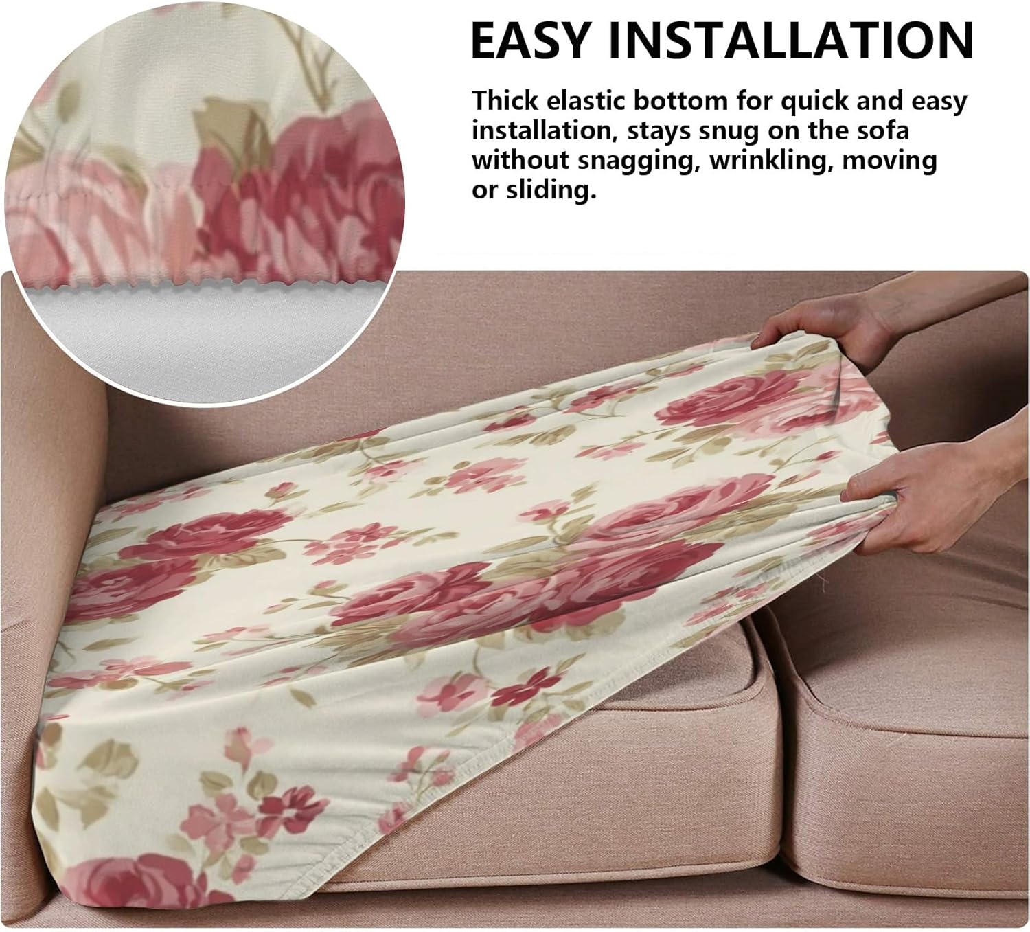 Retro Leaf Pink Roses Loveseat Covers Couch Covers for 2 Cushion Couch, 2-Piece Stretch Sofa Slipcovers Anti-Slip Washable Furniture Protectors for Dogs Pets