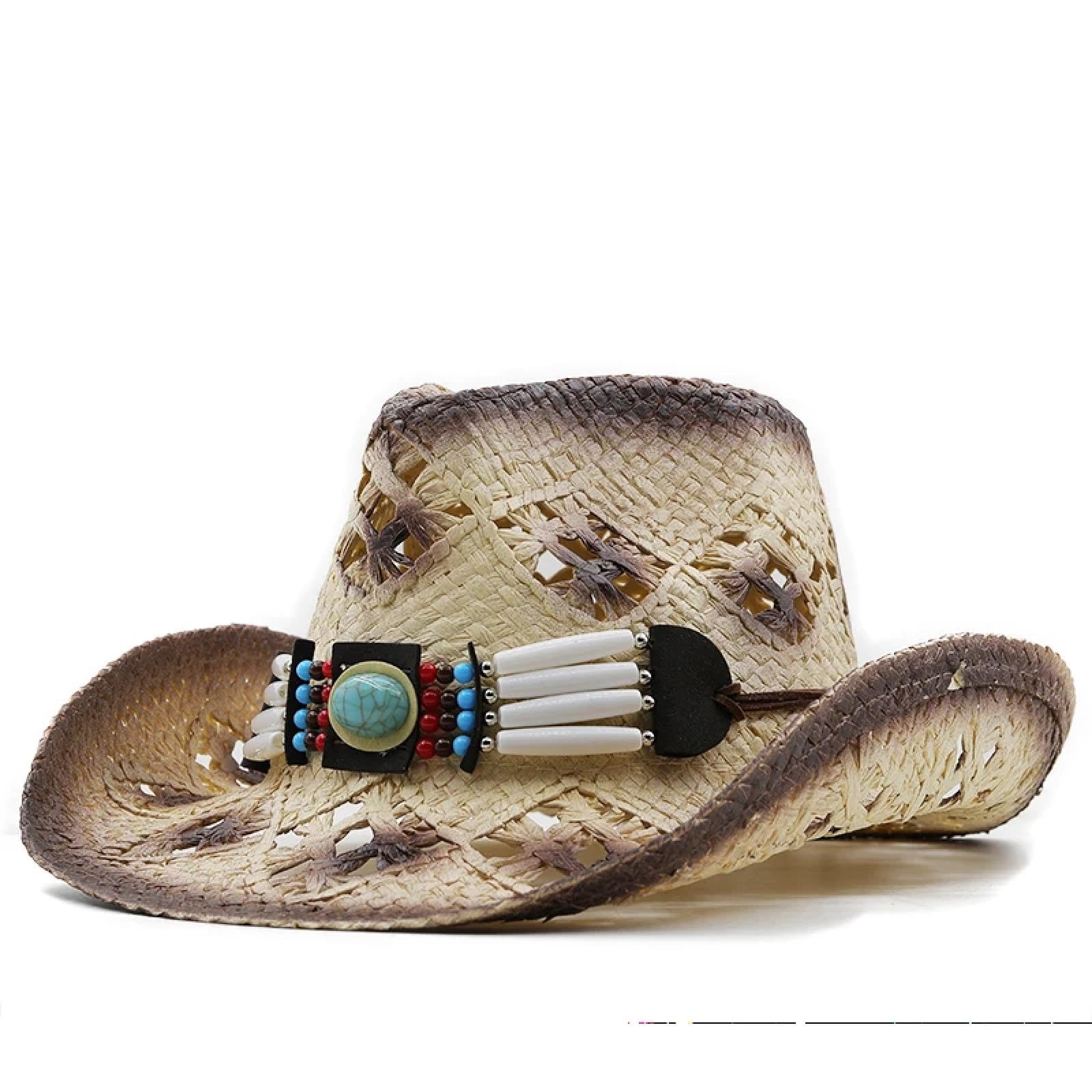 SOYNIA Sombrero De Sol Natural Hecho A Mano para Hombre Y Mujer Sombrero De Paja De Vaquero Occidental Personalizado Sombrero De Playa