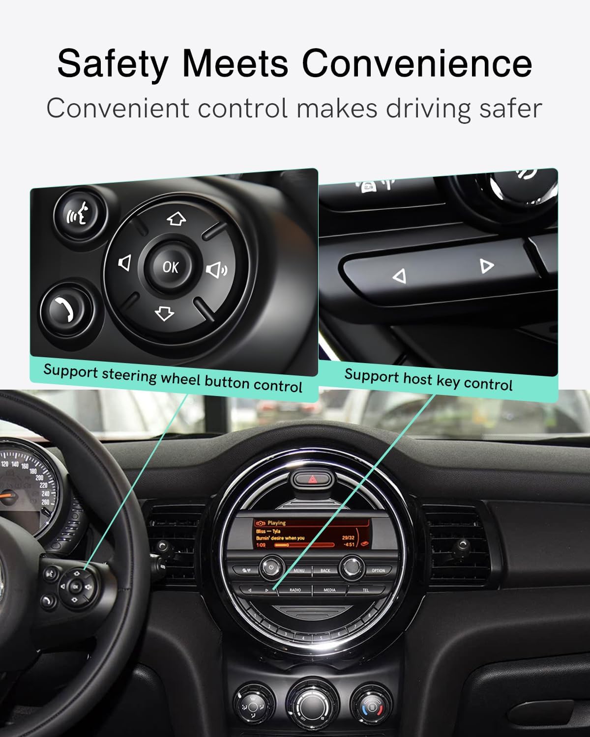 Bluetooth Adapter, 2014-2016 BMW Mini One USB Music Receiver | Lossless aptX Audio, Song Info Display, Steering Wheel Control, Compatible with iOS & Android, Plug-and-Play Setup