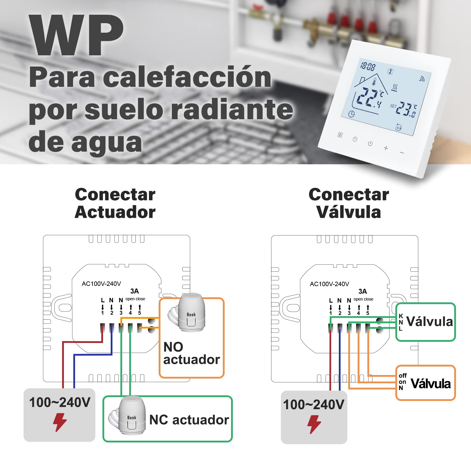 Beok Termostato Inteligente WI-FI para Calentamiento de Agua, TDR89W-WIFI-WP Termostato de Ambiente de Programación con Pantalla táctil LCD Digital Compatible Alexa Google Home Aplicación Tuya Blanco