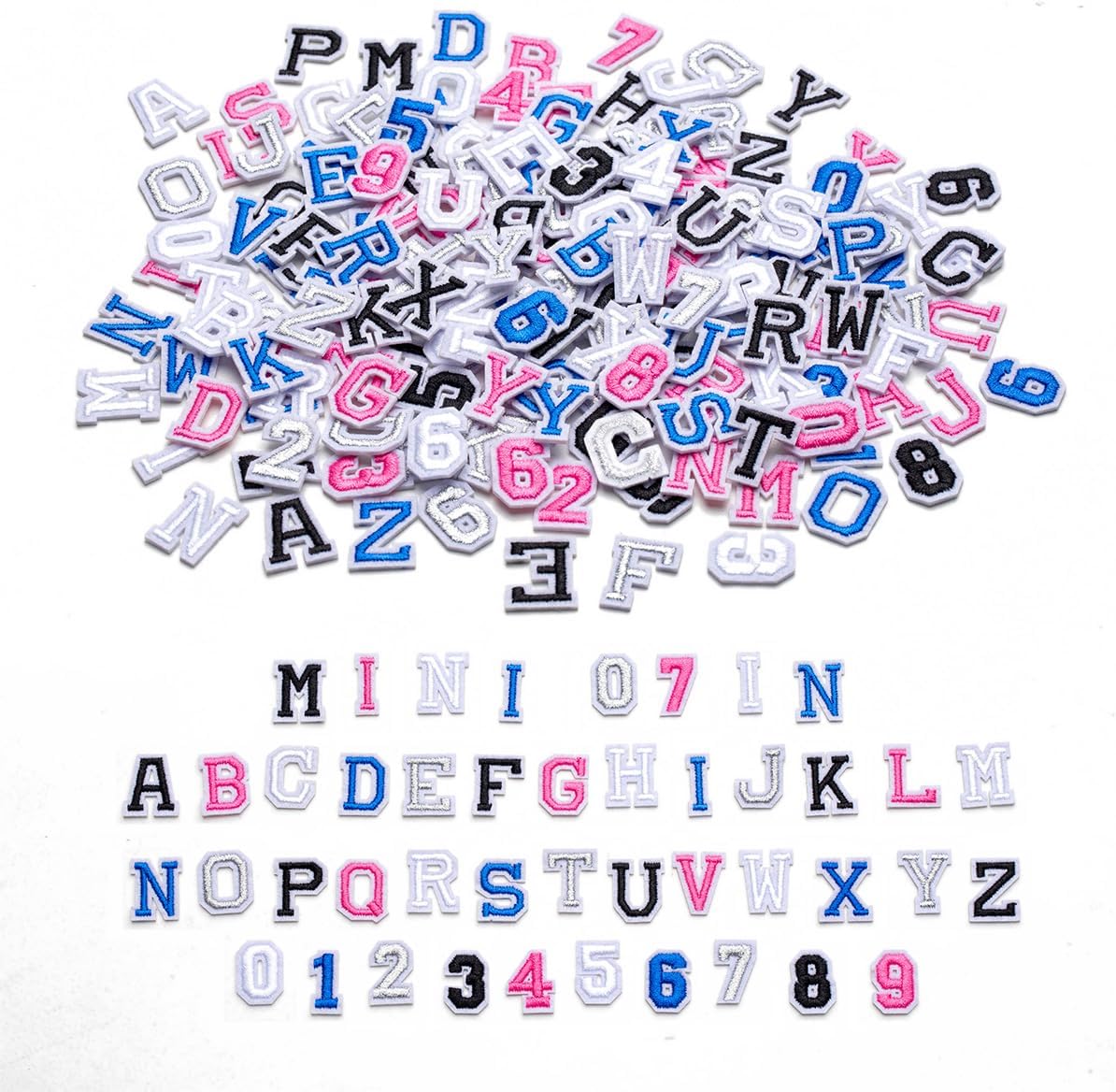144 PCS 0.7 Inch Small Iron on Letters Patches, 4 Sets Embroidered A-Z Alphabet and 0-9 Number Patches, Applique Patches for Hats, Jackets, Backpacks, Jeans, DIY Crafts (0.7inch Blue)