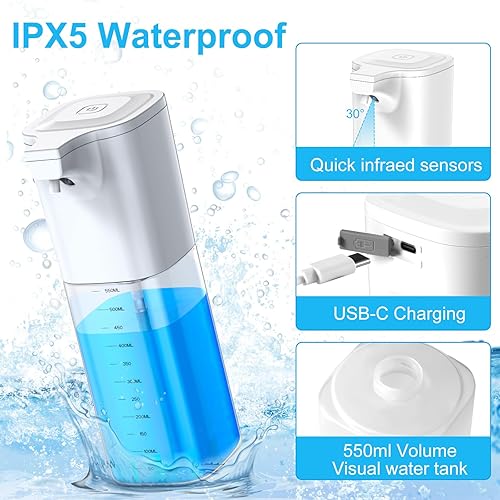 Miniatura 6 de Dispensador automático de jabón líquido, dispensador de jabón para platos sin contacto de 18.6 onzas  18.6 fl oz, carga USB-C, dispensador de jabón