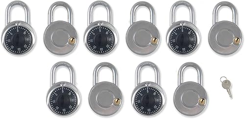Cerraduras de combinación con llave de control de anulación única Ideal para taquillas - Juego de 10 Candados de Combinacion [946-10]