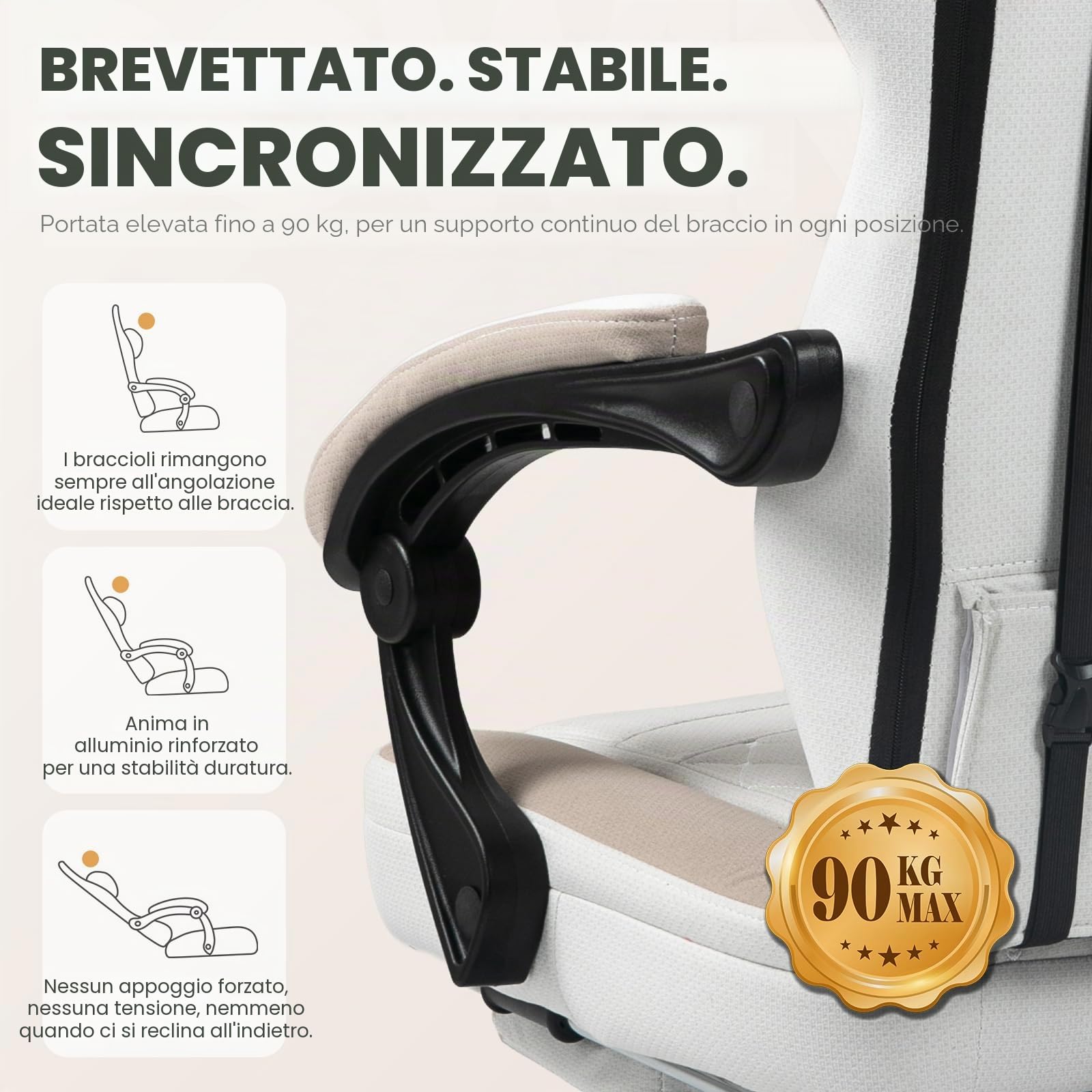 Dowinx Sedia Gaming con supporto lombare, Ampio Sedile Piatto Poltrona Gaming, Sedie Gaming Ergonomica con cuscinetto in gel e borse di stoccaggio Sedia Game, Beige