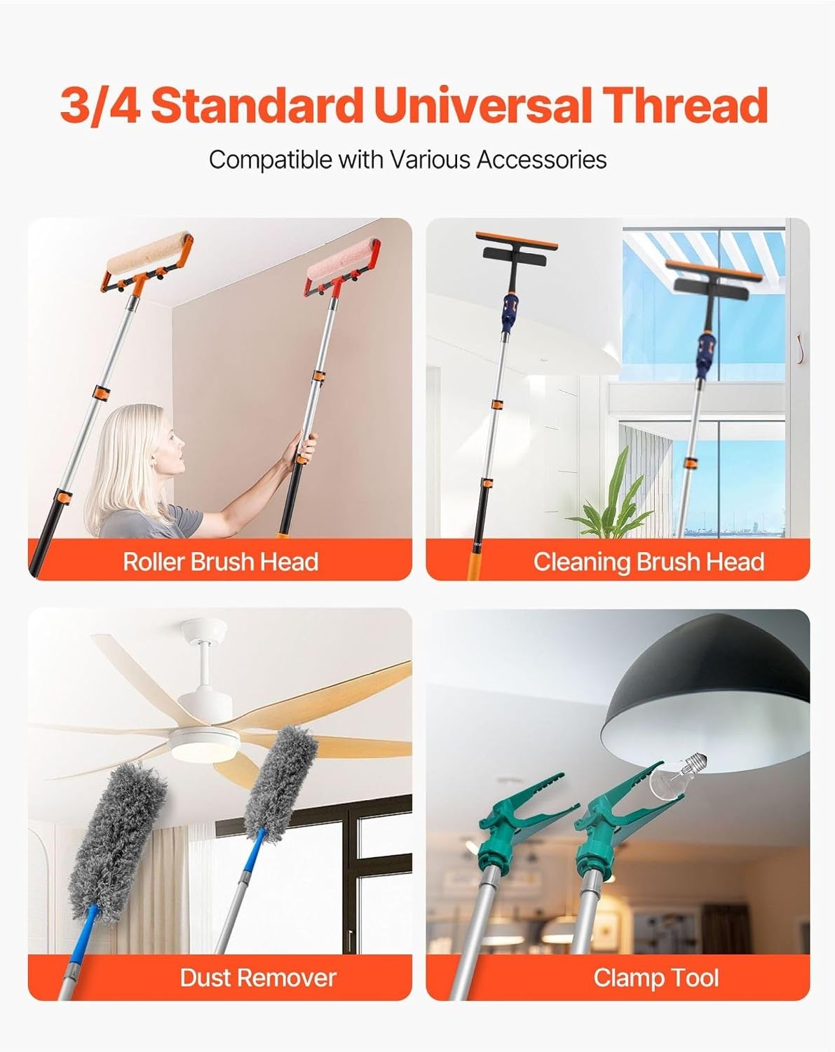 Telescopic Extension Pole 1.76-4 FT - Painting Cleaning Pole, Adjustable Aluminum Handle for Reach, Multi-Purpose Extension Wand