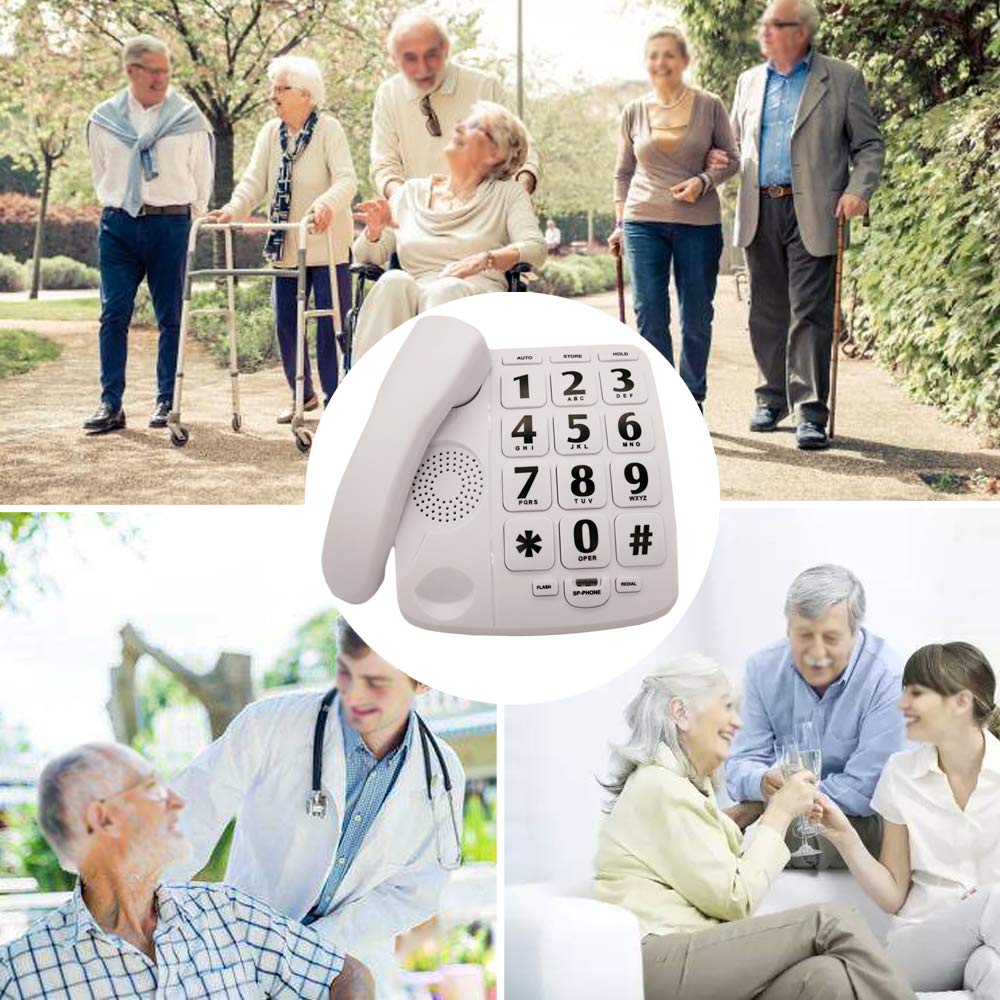 Telefono con pulsante grande per anziani, JeKaVis J-P02 telefoni amplificati per non udenti, telefono fisso per anziani per problemi di udito, bianco