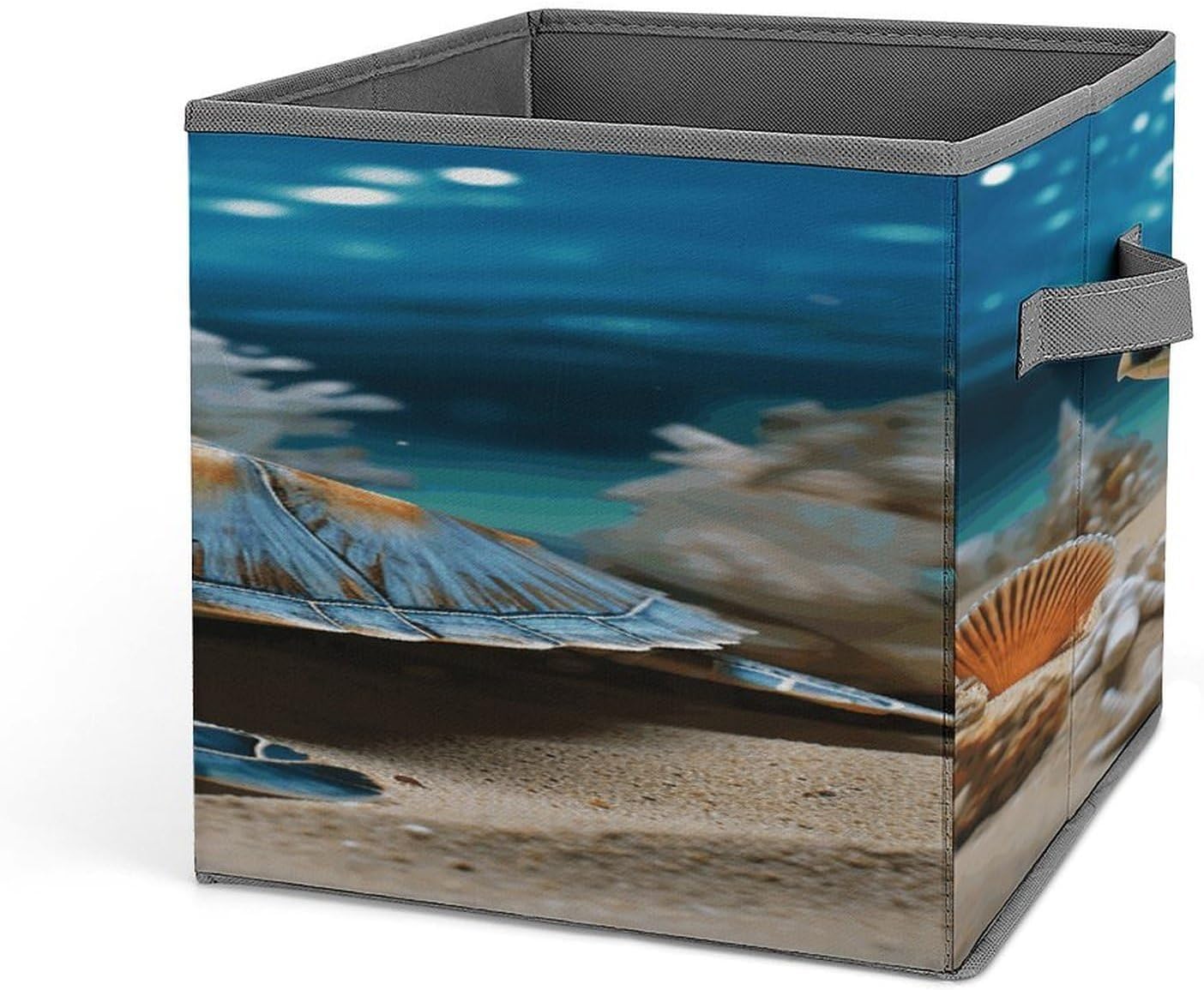Sea Conch Shell Starfish Turtle Fabric Bins Storage Basket Square Baskets | Storage Bin with Double Handles,Cube Collapsible Organizers for Organization,Closet,Shelves,Offices
