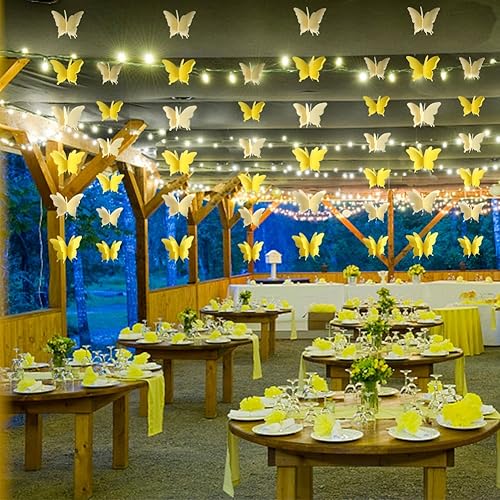 Miniatura 3 de Guirnalda Zilue de papel, decoración para bodas, baby shower, cumpleaños y decoración temática, 110 pulgadas de largo, juego de 2 piezas, Amarillo