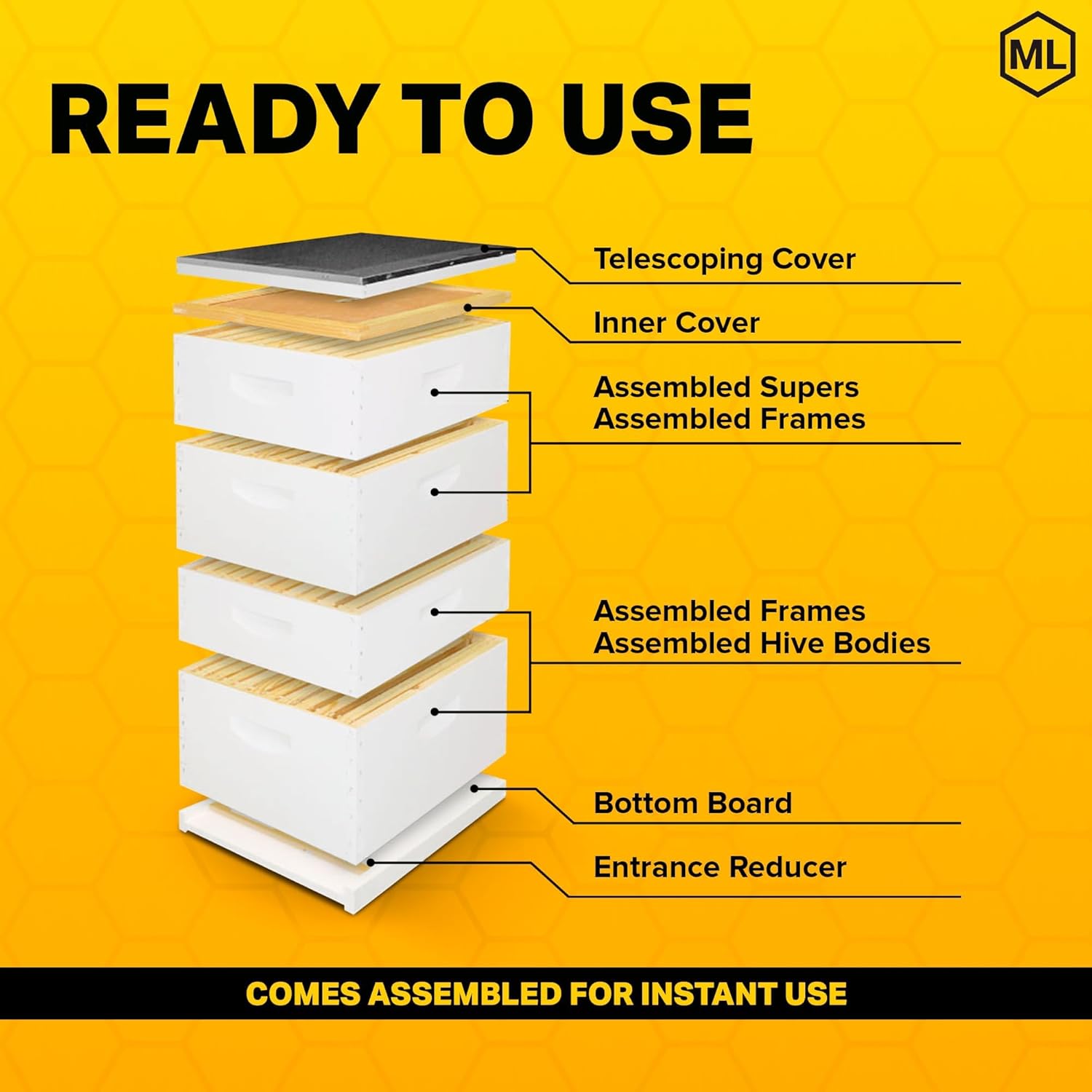 Mann Lake Beehive kit, Completely Assembled Kit, Painted, with Frames and Foundation, Ready to Use,10 Frame Kit, 2 Deep Bee Boxes, 2 Medium Supers, Made in The USA - Image 2