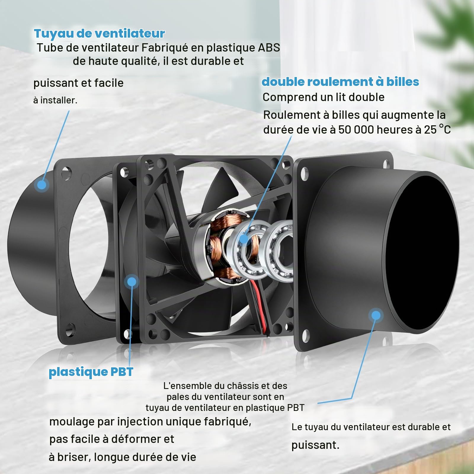 GDSTIME Ventilateur Axial 80mm 12V DC Ventilateur de Conduit 80mm x 25mm 12V à Roulement à Billes 4500 tr/min Avec régulateur de vitesse pour PC