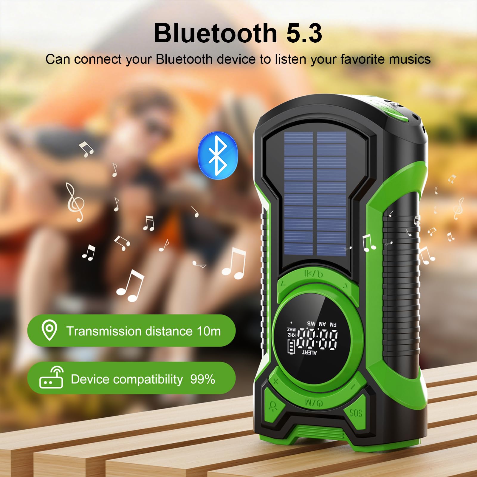 Gemmac Radio Awaryjne z Ręczną Korbą i Bluetooth, AM/FM/SW Radio Słoneczne z Korbką z Akumulatorem 5000 mAh Power Bank/SOS Alarm/Latarka, USB Zasilanie Bateryjne Radios dla Outdoor Camping Emergency