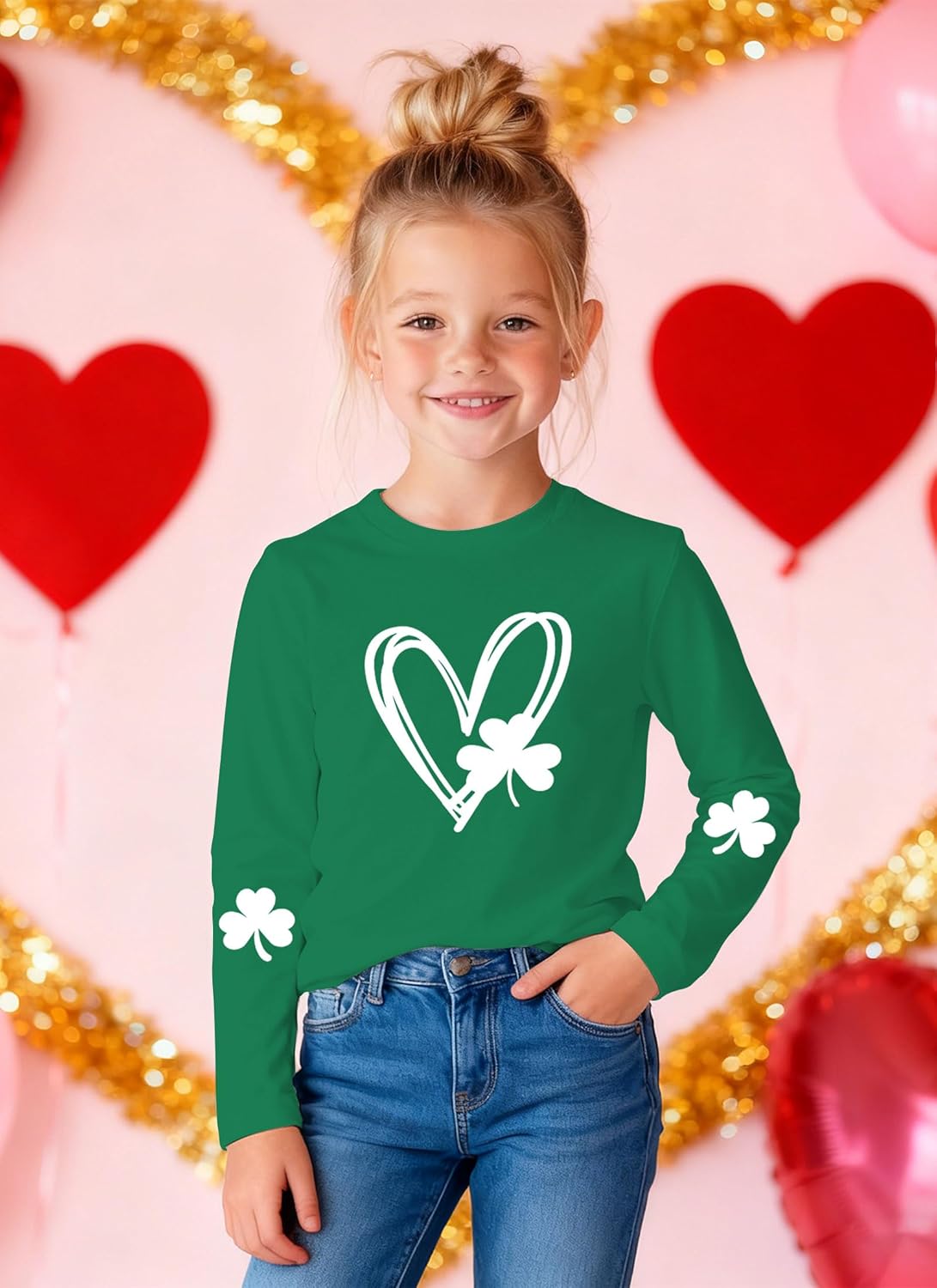 Kids St Patricks Day Shirt Boys Girls Toddler Cute Love Heart Long Sleeve Casual Tee Tops - Image 3