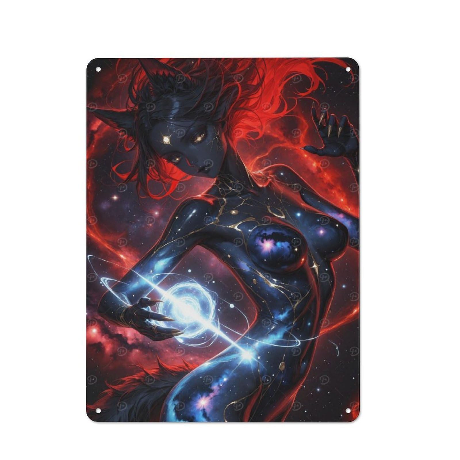 Cosmic Wolf Girl Office Metal Sign 40x30cm, Understated Office Wall Decor for Workspace, Cafe, Shop Or Desk Area