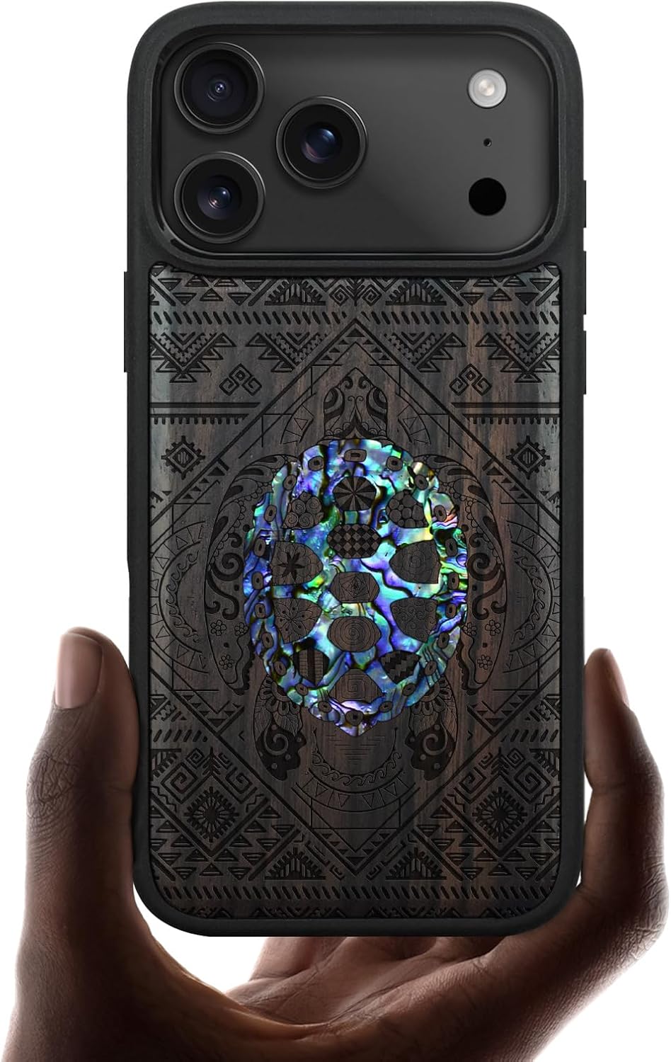 Carveit MagSafe 対応 iPhone 17 Pro ケース 木製, 手でインレイ/象嵌 天然木+綺麗な貝張り/天然貝象