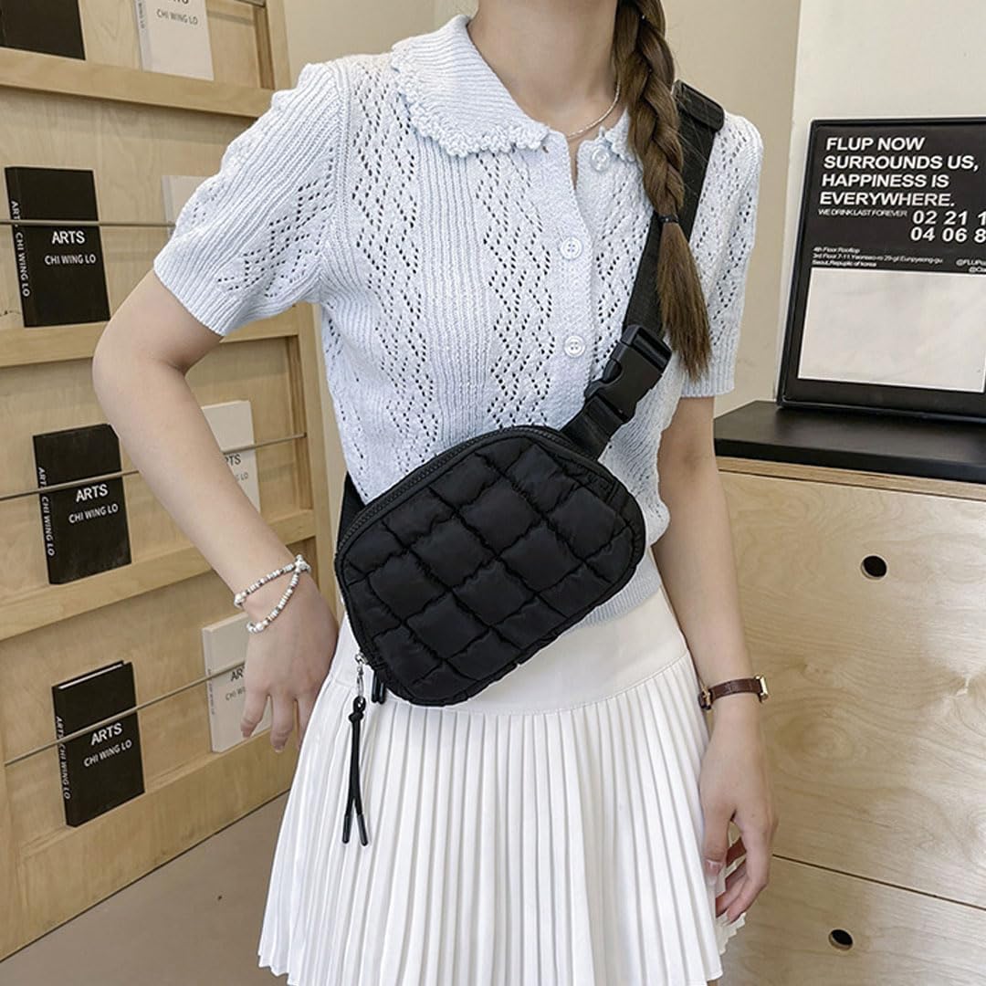Oagasi Mini Quilted Puffer Crossbody Bags for Women Puff Chest Belt Bag Fanny Pack Puffy Shoulder Bag Bubble Handbag Purse