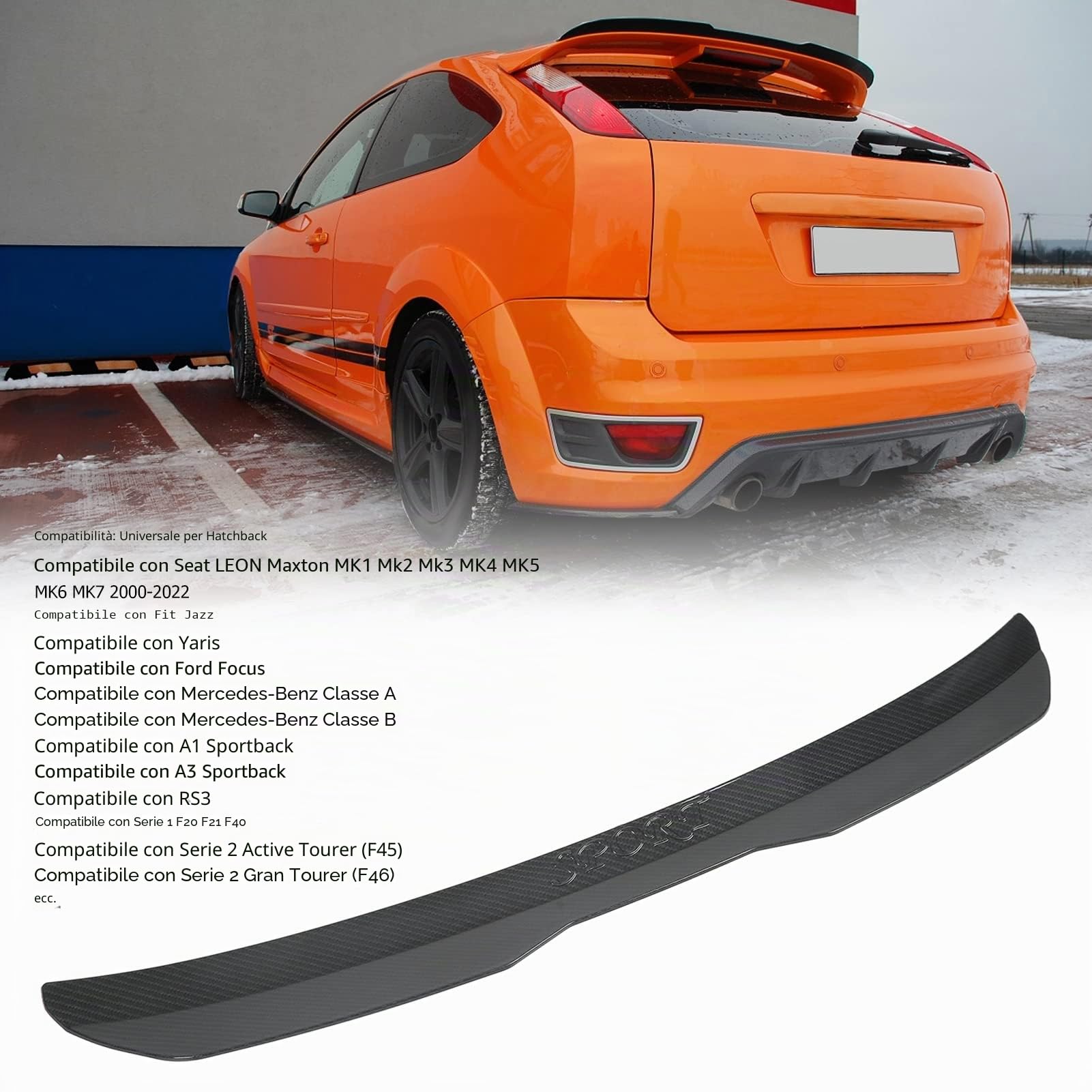Spoiler per Tetto Posteriore Universale, Alettone per Tetto in ABS per Lunotto Posteriore Compatibile con Seat LEON Maxton MK1 Mk2 Mk3 MK4 MK5 MK6 MK7 Hatchback Fit Jazz(Stile in fibra di carbonio)