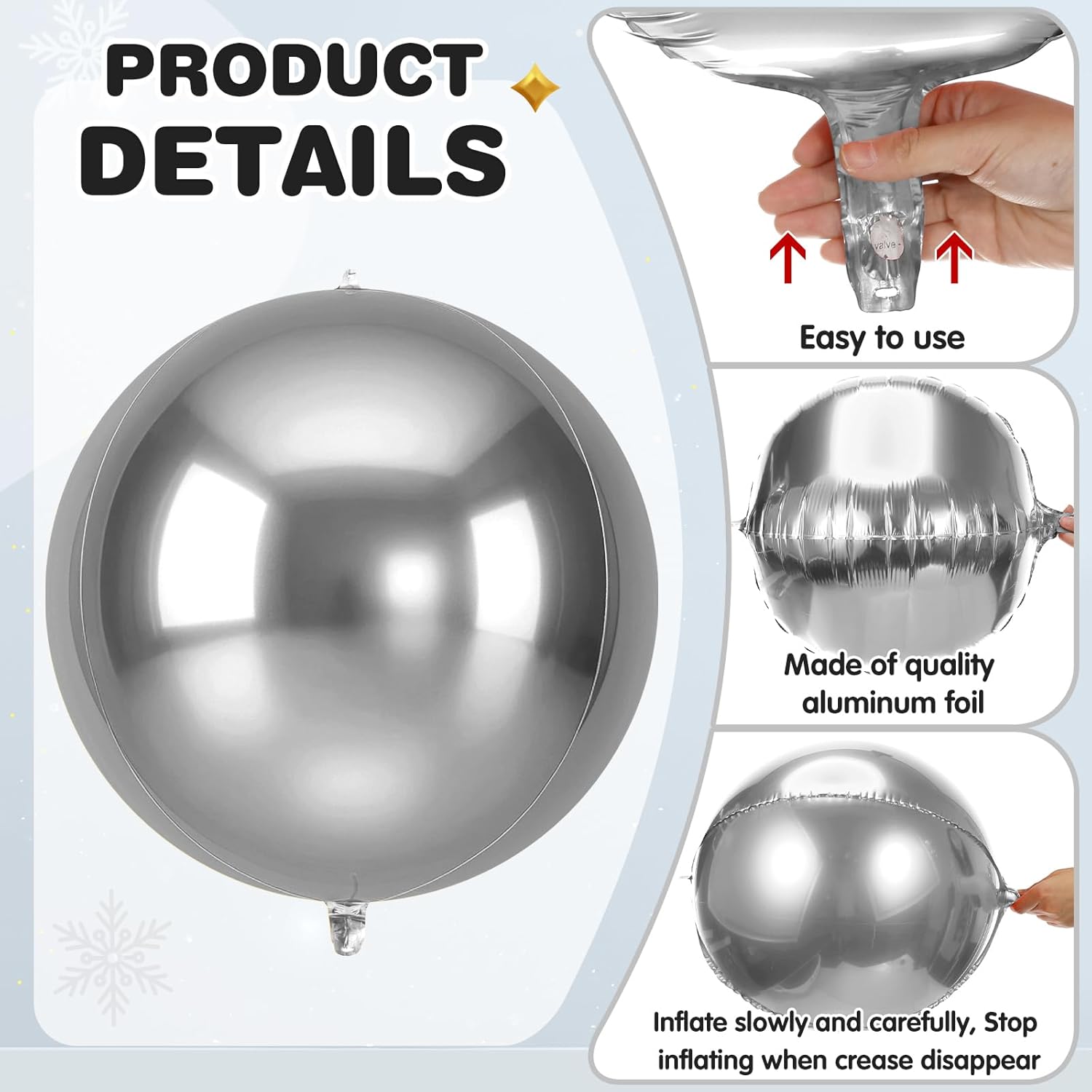 Jenaai 30 Set Silver Round Foil Balloons Bulk 22 Inch 4d Metallic Giant Balloons Set with Satin Bows Ribbon for Ceiling Holiday Ornaments Birthday Wedding Party Decoration(Silver) - Image 5