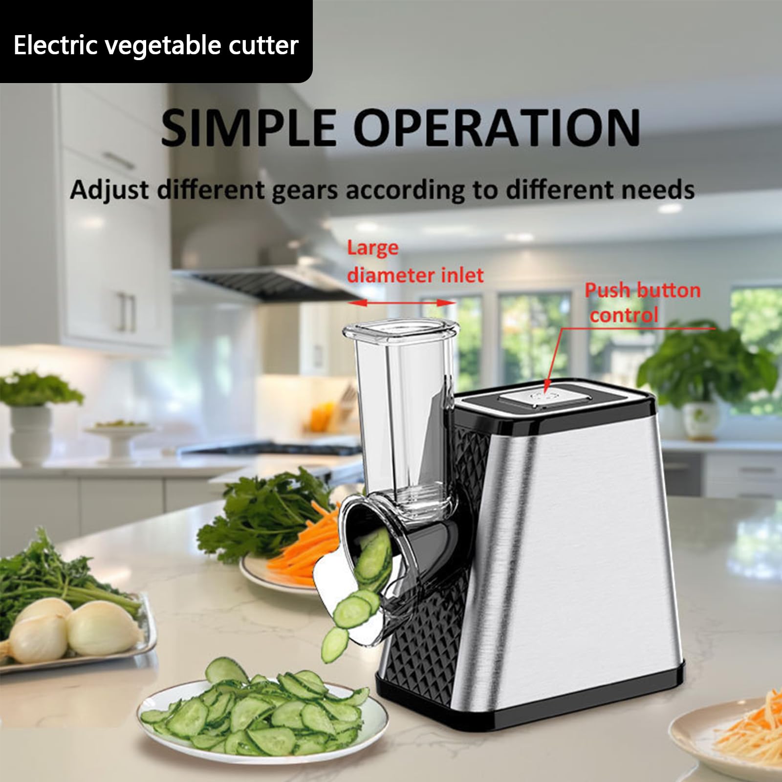 5 en 1 Râpe a Légumes Électrique, Coupe-légumes électrique 800W, Hachoir Électrique & Trancheuse de Légumes & Râpe à Fromage, pour Fromage, Carottes, Pommes de Terre, Concombres (B)