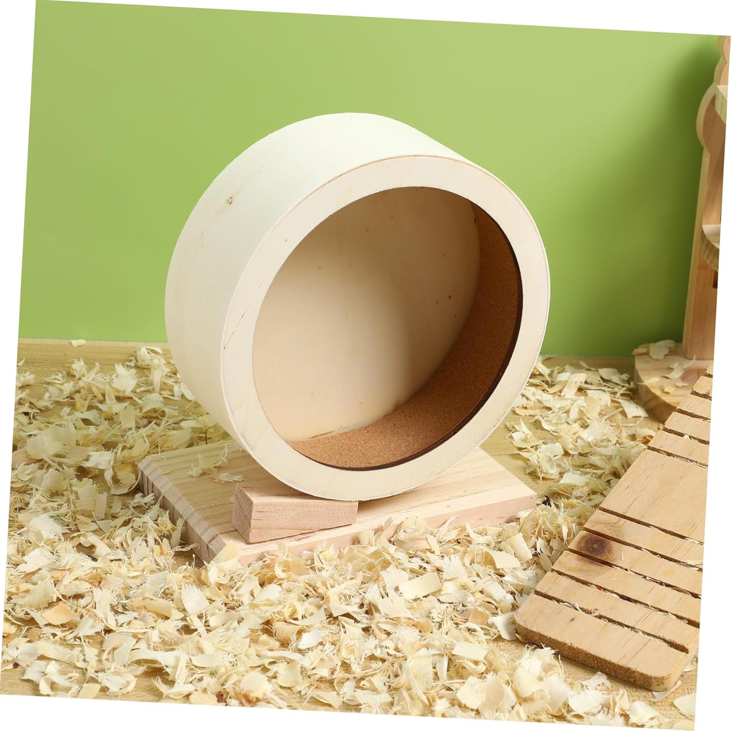 Happyyami Natural Wooden Hamster Wheel for Small Animals Pet Exercise Wheel Non Run Disc