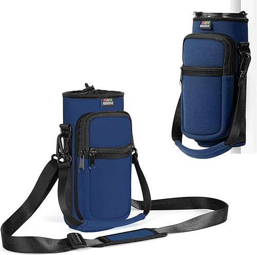 Miniatura 10 de Bolsa para botella de agua Nuovoware, soporte para botella de agua de 25oz/40oz/64oz, correa de mano ajustable, 2 bolsillos de neopreno, accesorios