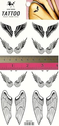 Miniatura 2 de Juego de 2 hojas de corazón rojo alas ángel tatuaje temporal tatuajes para hombres mujeres diseño decoraciones cuerpo cuello pecho hombro piernas