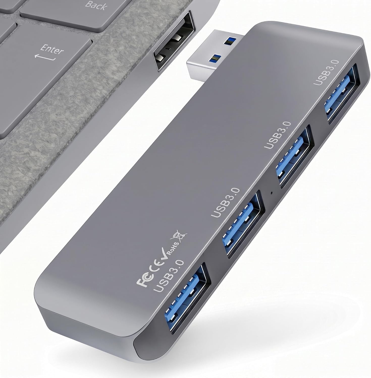 Portable 4-Port USB 3.0 Hub with Direct Plug-in USB Male Connector Design | Space-Saving USB Hub Compatible with Laptops and Desktops, Works with Windows, macOS, Linux and Chrome OS