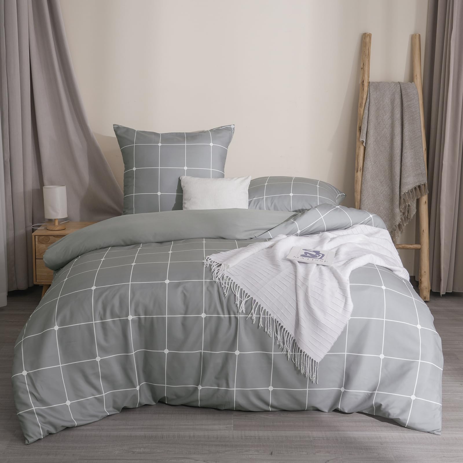 PHF, biancheria da letto 4 pezzi, copripiumino 135 x 200 cm, morbida e non necessita di stiratura, 2 x 135 x 200 cm, con 2 federe 80 x 80 cm, set di biancheria da letto spazzolata con chiusura lampo