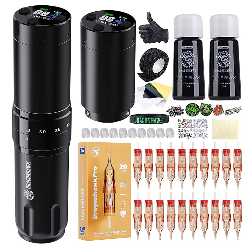 Kit para máquina de tatuagem sem fio Dragonhawk L2 Pro com 7 ajustes de curso