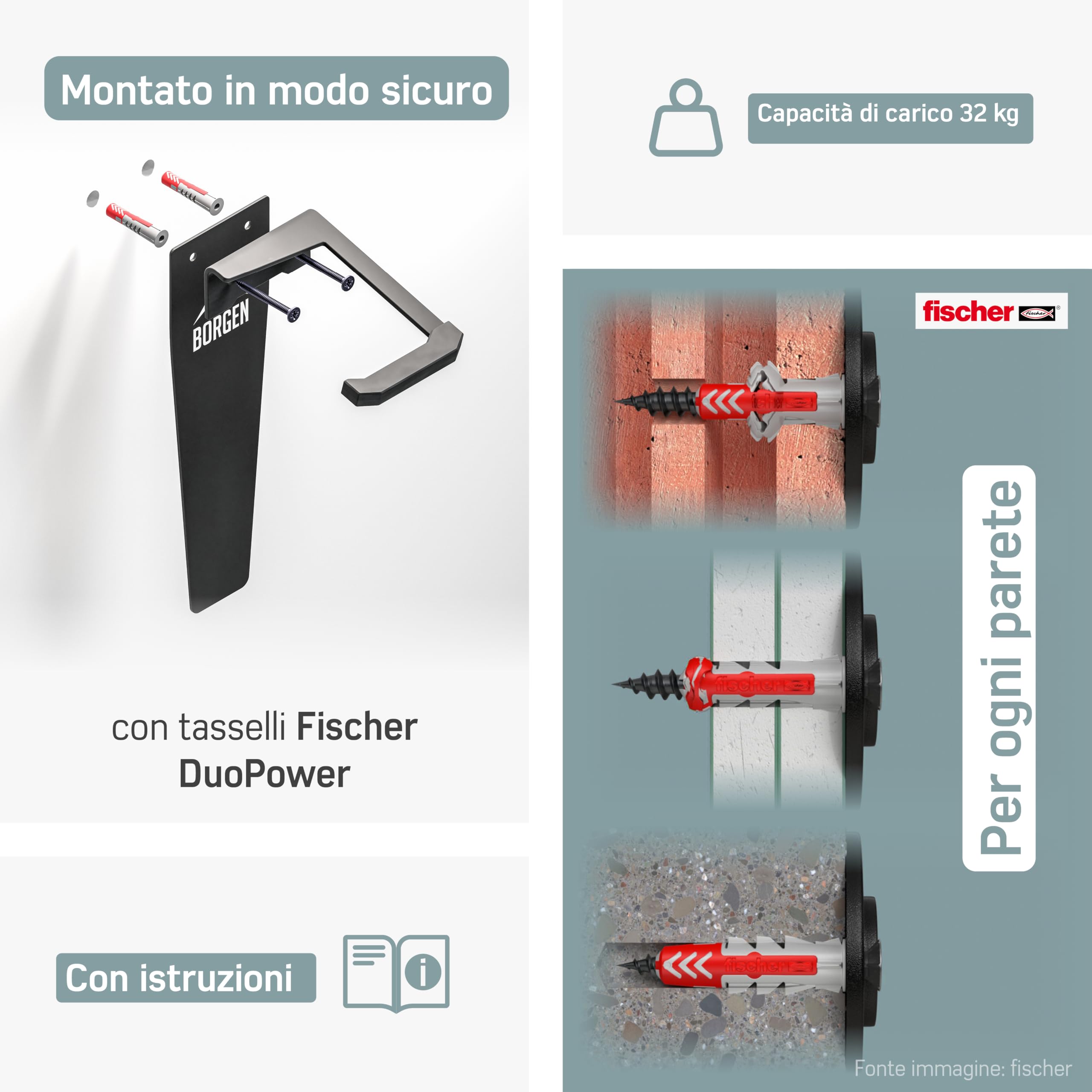 Borgen Supporto da parete per bici verticale nero opaco per E-bike MTB bici da corsa con cuscinetti