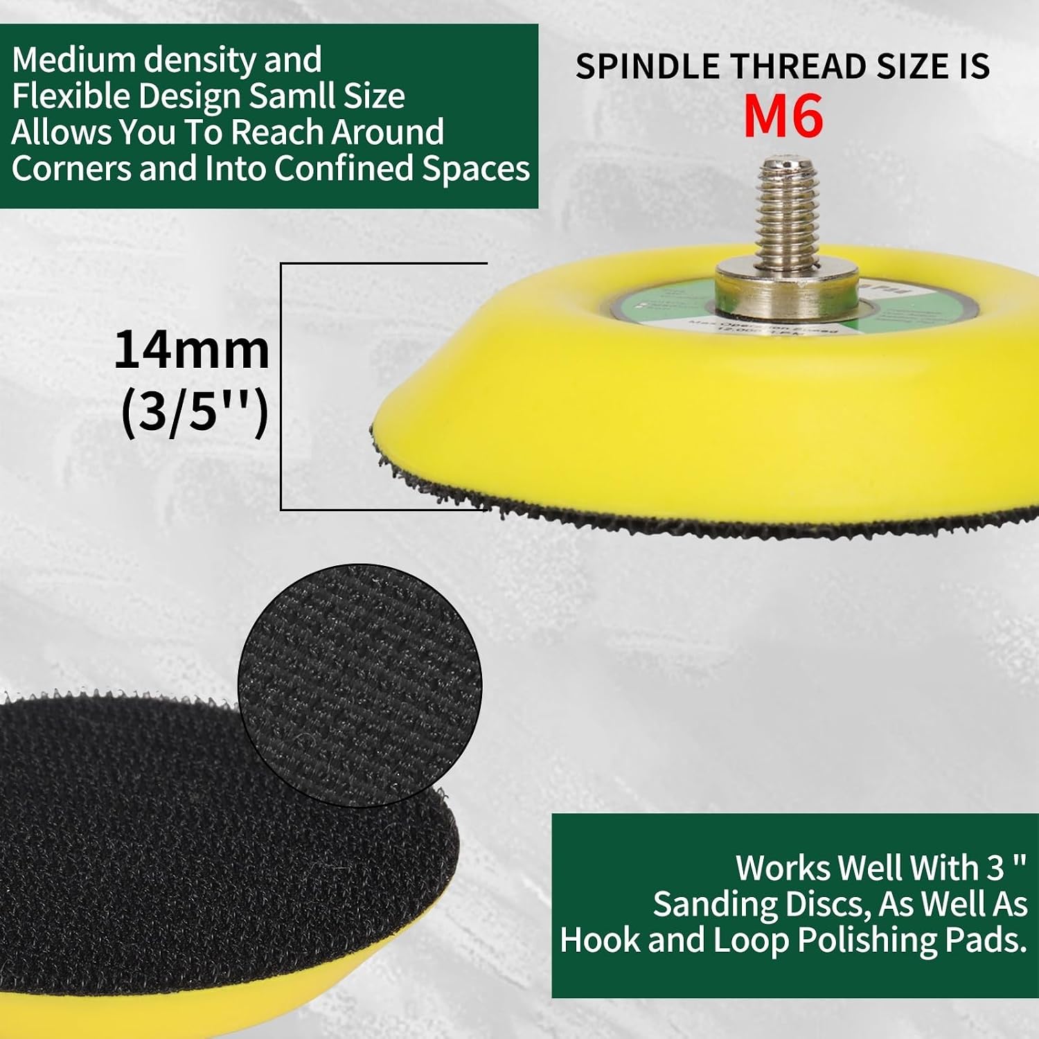 Compatible For NuoDunco 2/3'' Backing Pad 6mm Shank M6 Thread Hook & Loop Sanding Disc Pneumatic Polishing Tool(5pcs 2inch)