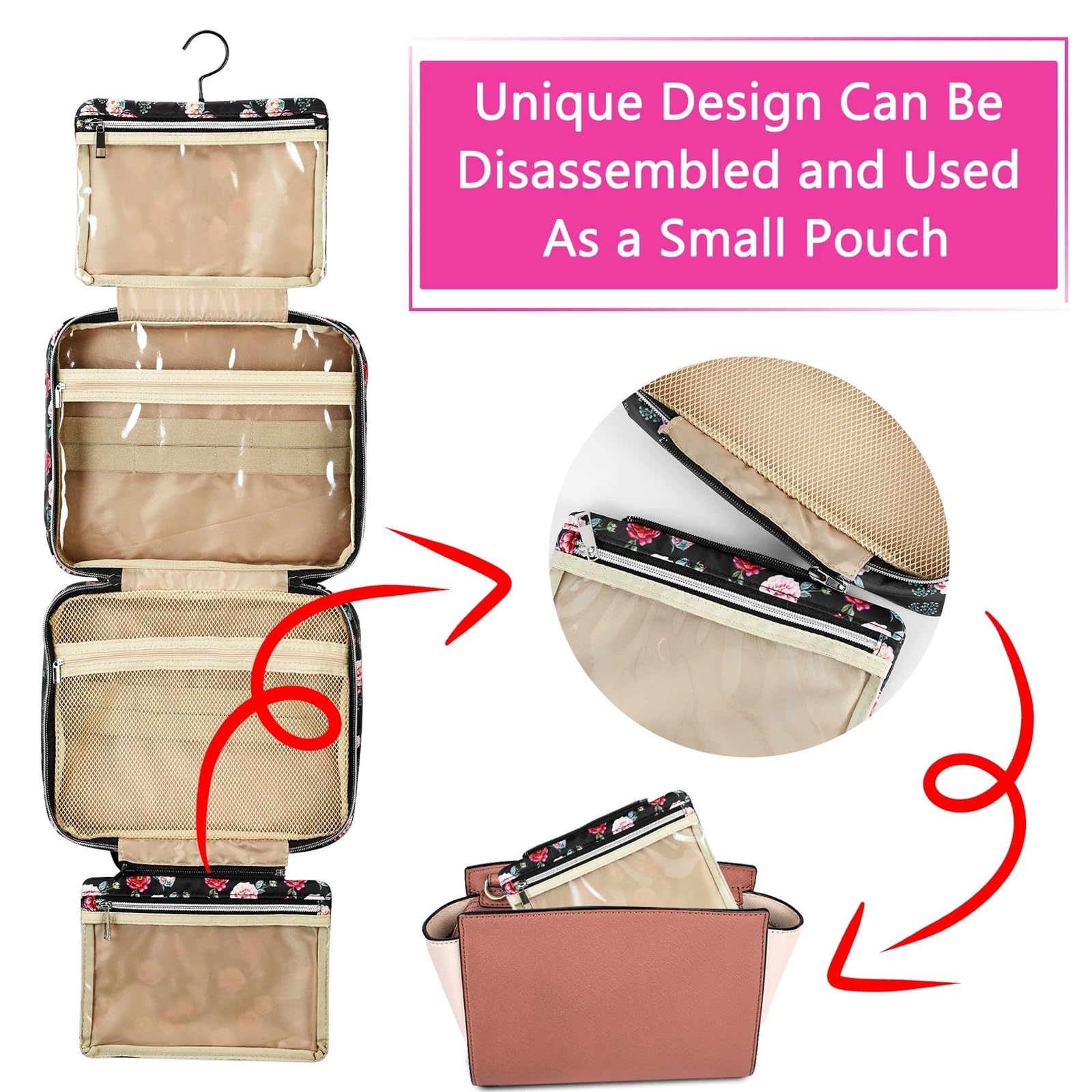 Borsa da toilette da viaggio Borsa da toilette for donna, borsa viaggio sospesa, impermeabile for articoli toeletta for e uomo con gancio for appendere