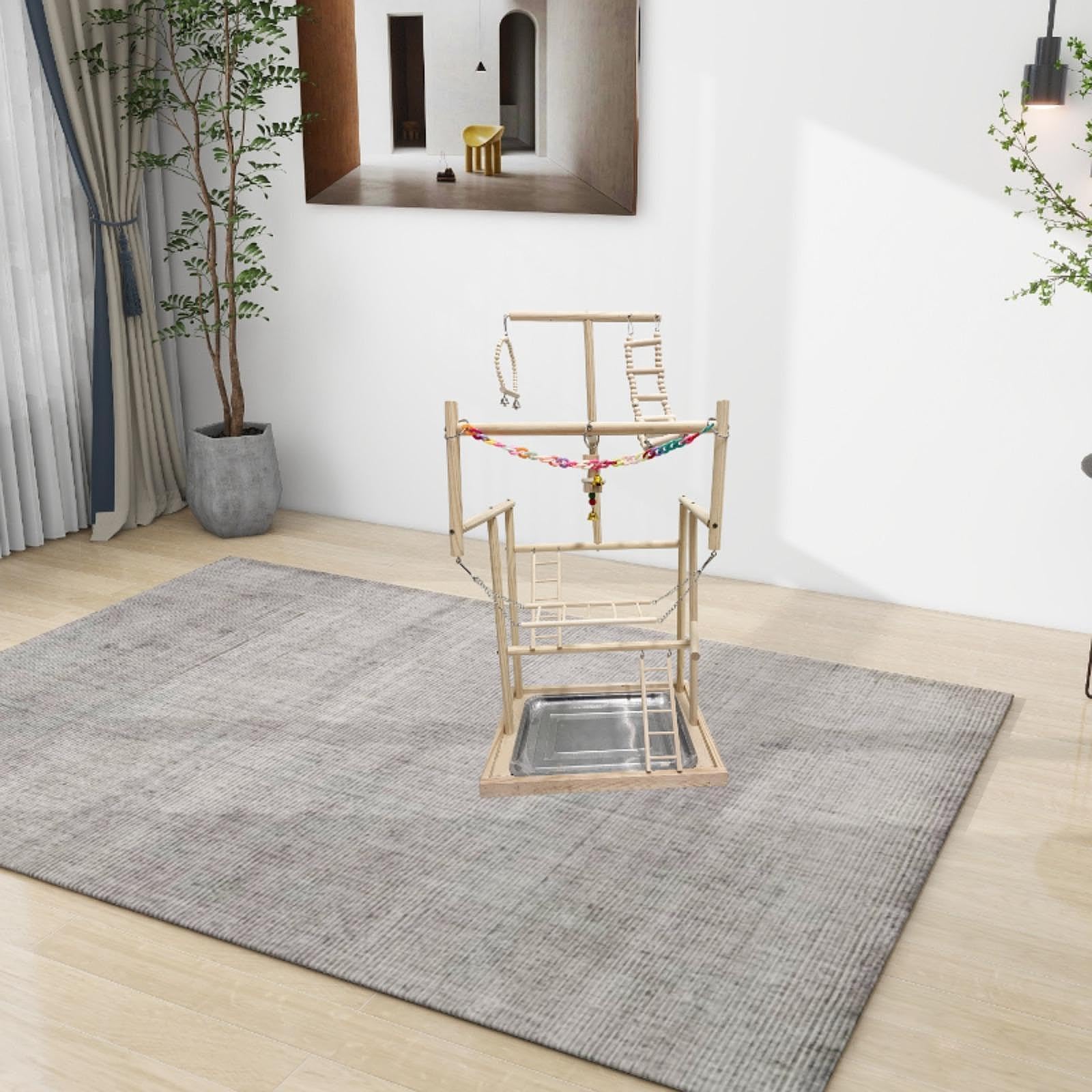 KESOTO Parque Infantil para Pájaros Y Loros, Perca de Madera, Parque Infantil para Gimnasio, Puesto de Juegos para Periquitos Pequeños, 18.9x13.19x37.2inch
