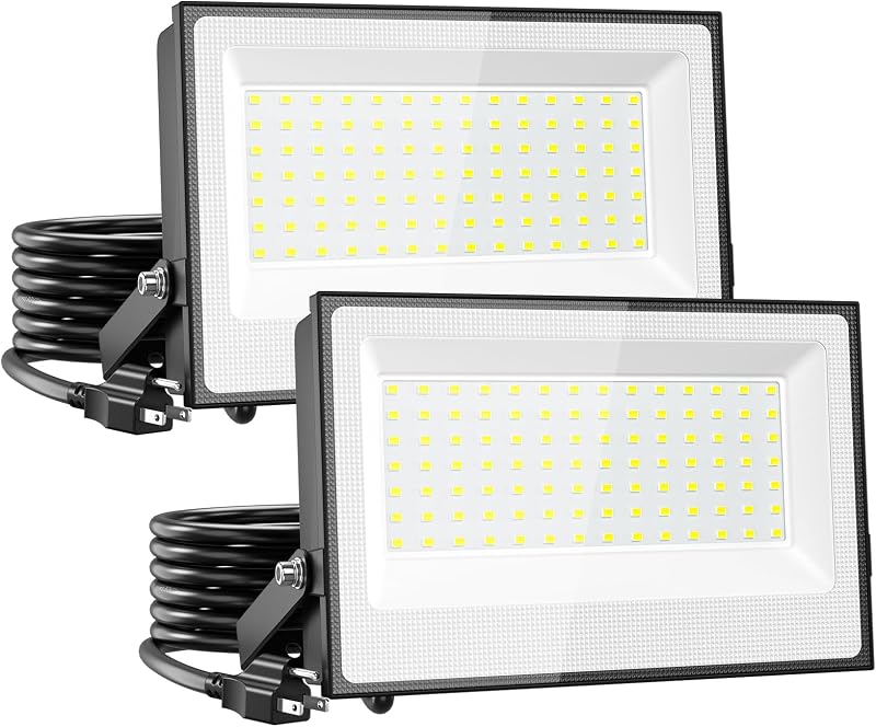 Onforu 120W Flood Lights Outdoor,12000lm Bright LED Work Light with Plug,Daylight White LED Flood Lighting, IP66 Waterproof Security Yard Lights for Yard Garage Stadium 2 Pack