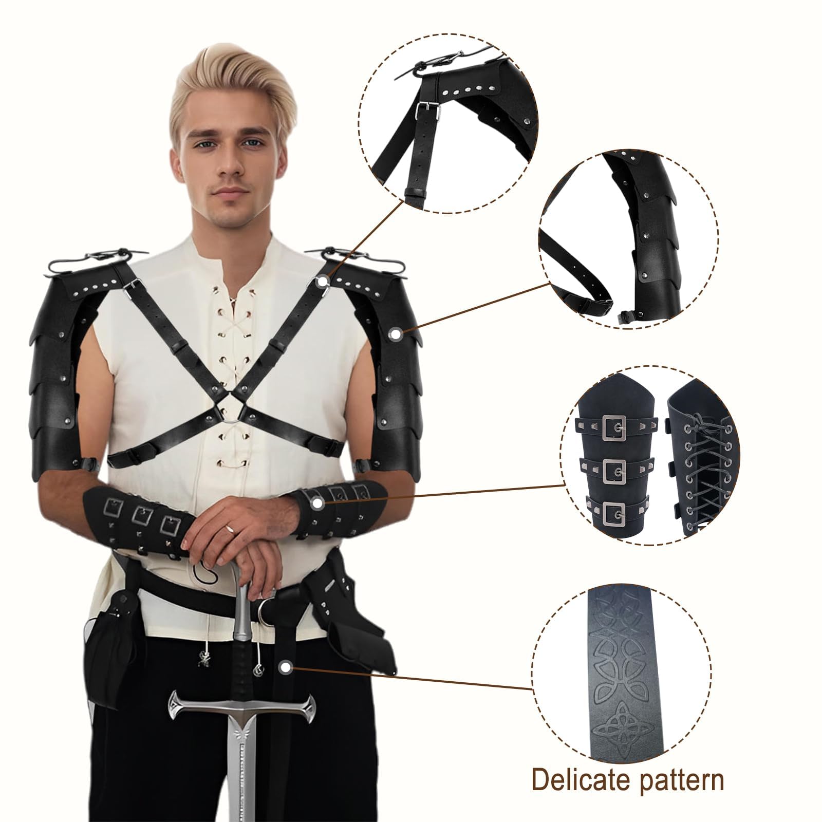 7PCS Accessoire de Costume Medieval pour Femme et Homme, Deguisement Medieval Deguisement Viking Ceinture Bracelet Médiévale en Relief pour Fête Cosplay Renaissance Halloween Carnaval