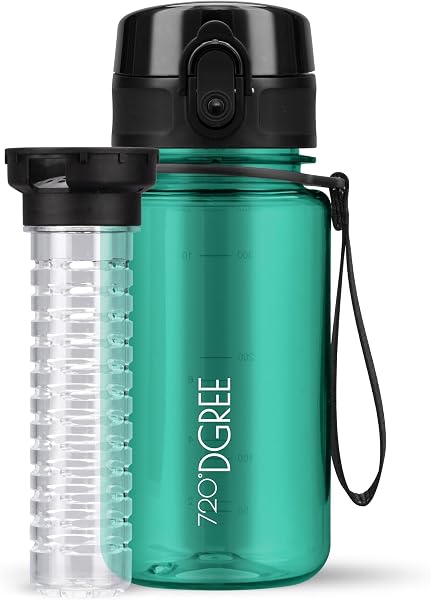 720°DGREE Gourde, Bouteille d’Eau “uberBottle“ +Tamis-Fruits – 350ml, 500ml, 650ml, 1l, 1,5l, 2l - Sans BPA, Étanche, Anti-Fuite, Réutilisable, Légère - Idéal pour École, Sport, Fitness, Gym, Travail - 3
