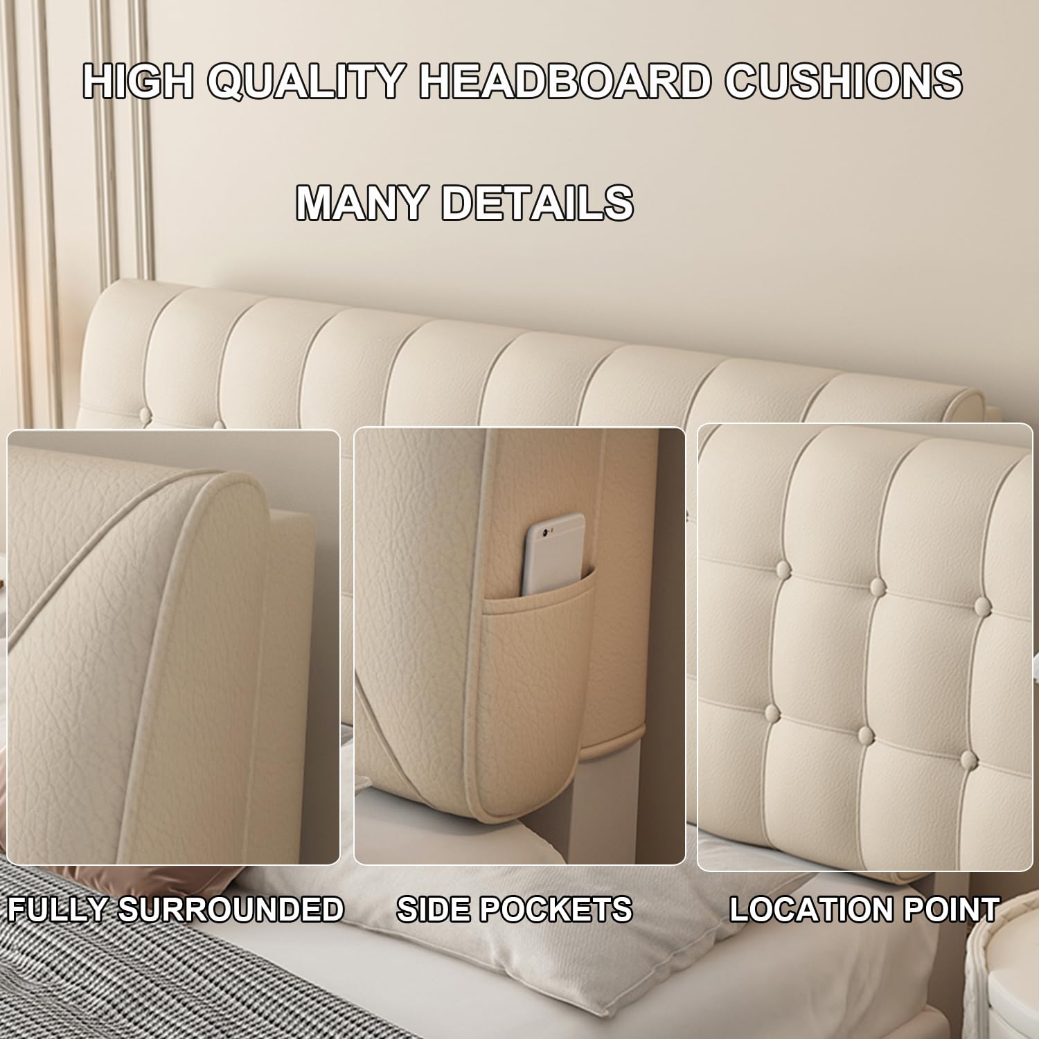 Cabecero tapizado de piel sintética para dormitorio, litera, respaldo grande de apoyo lumbar con funda extraíble, 79 x 23 x 4 pulgadas