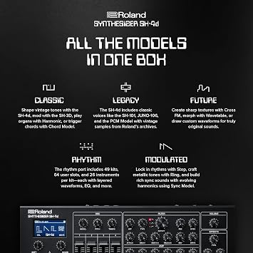 Roland SH-4d Compact Desktop Synthesizer | 11 OSC Models | Professional Sound Design Tools | Hands-On Workflow | Multitimbral Pattern Sequencer | Extensive FX | Suited for Studio, Stage & Traveling