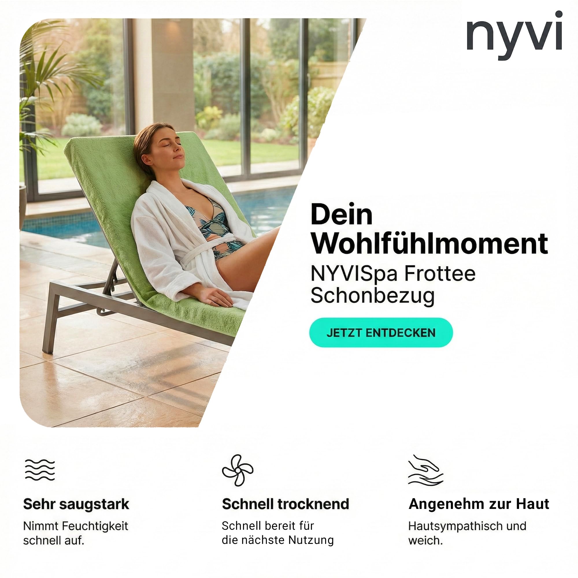 NYVI Frottee Schonbezug für Gartenliege NYVISpa 75x200 cm Grau - Hygiene Liegestuhlauflage für Sonnenliegen Strandliegen - Handtuch Bezug - OEKO-TEX 100
